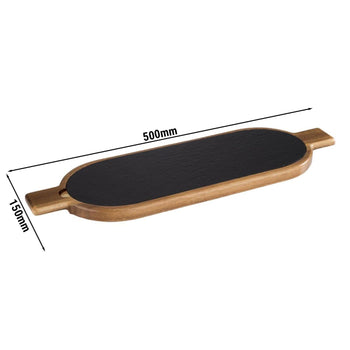 (6 sztuk) Deska do serwowania - FUSIONA - zestaw 2-częściowy - z naturalną płytą łupkową - 400 x 150 mm - owalna - Prime Gastro