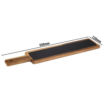 (6 sztuk) Deska do serwowania - FUSIONA - zestaw 2-częściowy - z naturalną płytą łupkową - 430 x 120 mm - Prime Gastro