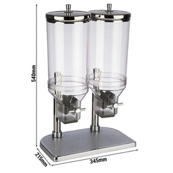 Dozownik płatków śniadaniowych Duo - FRESH+EASY - 2 plastikowe pojemniki - 2x 4,5 litra - stojak ze stali nierdzewnej
