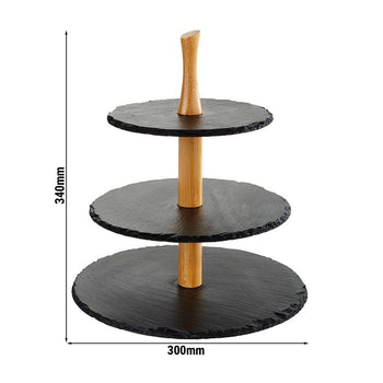 Etagère - 3-poziomowa - Okrągła - Drewniana rama - Półki z łupka - Prime Gastro