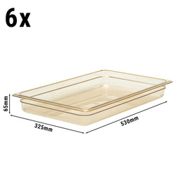 (6 sztuk) CAMBRO | H-PAN™ – pojemnik odporny na wysoką temperaturę GN 1/1 – kolor bursztynowy – wysokość: 65 mm