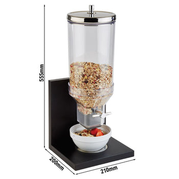 Dozownik do płatków śniadaniowych - BRIDGE - plastikowy pojemnik - 4,5 litra - drewniana podstawa - Prime Gastro