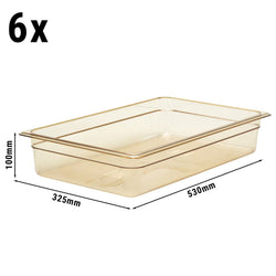 (6 sztuk) CAMBRO | H-PAN™ – pojemnik odporny na wysoką temperaturę GN 1/1 – kolor bursztynowy – wysokość: 100 mm