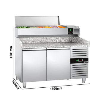 Stół chłodniczy do pizzy PREMIUM - 1500x800mm - z 2 drzwiami - włącznie z witryną chłodniczą nadstawną - 6x GN 1/3 - Prime Gastro