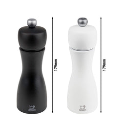 (6 sztuk) PEUGEOT | TAHITI – Młynek do soli i do pieprzu – drewno – czarny / biały matowy – wysokość: 150 mm