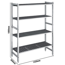 Regał aluminiowo‑polipropylenowy - 1320x360x1800mm - 4 półek - Nośność: 900kg