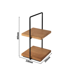 Etagère - 2 - poziomowa - PERFECTO SMALL - Kwadratowa - Metalowa rama - Dębowe półki