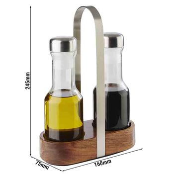 (6 sztuk) Zestaw do przypraw - WOOD - drewniany stojak - w zestawie 2 słoiki na ocet i olej - Prime Gastro