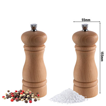 (6 sztuk) Młynki do soli i pieprzu - ETERNAL - drewno - wysokość: 155 mm - Prime Gastro