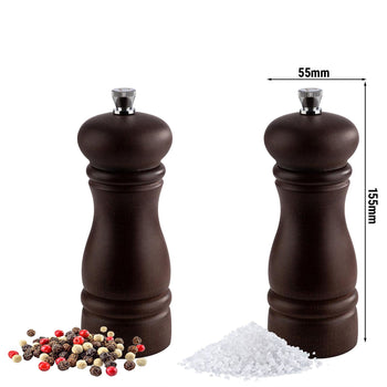 (6 sztuk) Młynki do soli i pieprzu - ETERNAL - drewno - wysokość: 155 mm - Prime Gastro