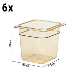 (6 sztuk) CAMBRO | H-PAN™ – pojemnik żaroodporny GN 1/6 – kolor bursztynowy – wysokość: 150 mm