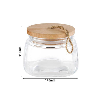 (6 sztuk) Słoik do przechowywania - WOODY - 1 litr - z drewnianą pokrywką odporną na aromaty - Prime Gastro