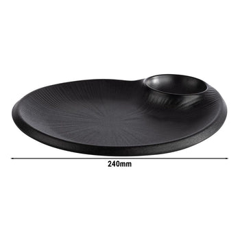 (6 sztuk) Talerze - NERO - melamina - 240 x 200 mm - z miseczką na dip 40 ml - Prime Gastro