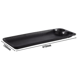 (6 sztuk) Taca - NERO - melamina - 410 x 150 mm - wysokość: 25 mm - 2 zintegrowane miseczki na dip