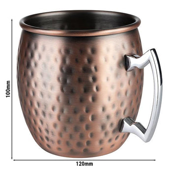 (6 sztuk) Kubki - MOSCOW MULE - 500 ml - miedź postarzana - z chromowanym uchwytem - Prime Gastro