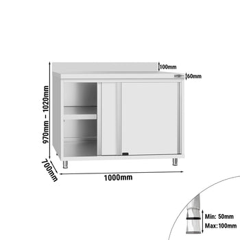 Szafka robocza ze stali nierdzewnej ECO - 1000x700 mm - z przesuwanymi drzwiami i panelem tylnym - Prime Gastro