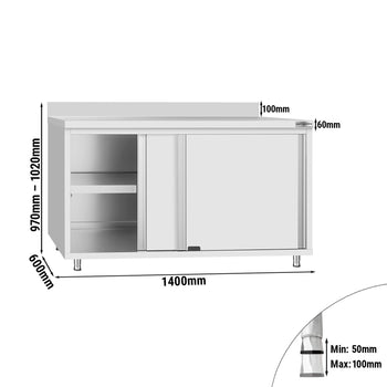 Szafka robocza ze stali nierdzewnej ECO - 1400x600 mm - z przesuwanymi drzwiami i panelem tylnym - Prime Gastro
