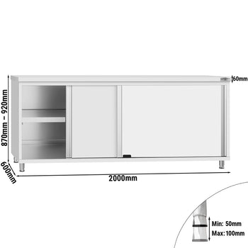 Szafka robocza ze stali nierdzewnej ECO - 2000x600mm - z drzwiami przesuwnymi - Prime Gastro
