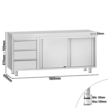 Szafka robocza ze stali szlachetnej ECO – 1800 x 600 mm – z 3 szufladami po lewej stronie - Prime Gastro