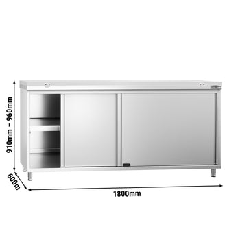 Szafka robocza ze stali nierdzewnej PREMIUM - 1800 x 600 mm - z drzwiami przesuwnymi - w zestawie deska do krojenia w kolorze białym - Prime Gastro