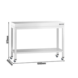 Stół roboczy ze stali nierdzewnej PREMIUM – 1000 x 600 mm – z półką dolną i kółkami