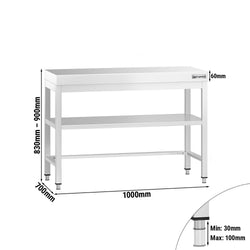 Stół roboczy centralny ze stali nierdzewnej PREMIUM - 1000x700mm - z półką & wzmocniony