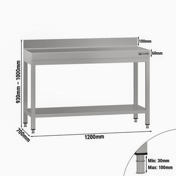 Stół roboczy ze stali nierdzewnej ECO - 1200x700 mm - z półką dolną i panelem tylnym - Prime Gastro