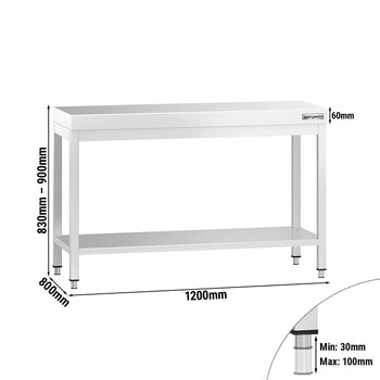 Stół roboczy ze stali nierdzewnej PREMIUM – 1200 x 800 mm – z podstawą - Prime Gastro