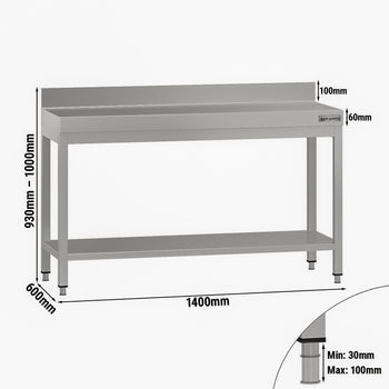 Stół roboczy ze stali nierdzewnej ECO - 1400x600 mm - z półką dolną i panelem tylnym - Prime Gastro