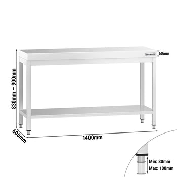 Stół roboczy ze stali nierdzewnej PREMIUM – 1400 x 600 mm – z podstawą - Prime Gastro