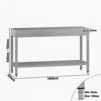 Stół roboczy ze stali nierdzewnej ECO - 1400 x 700 mm - z podstawą - Prime Gastro