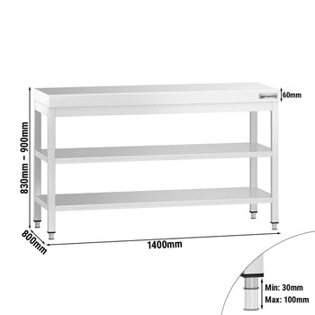 Stół roboczy ze stali nierdzewnej PREMIUM - 1400x800 mm - z półką dolną i półką pośrednią - Prime Gastro