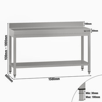 Stół roboczy ze stali nierdzewnej ECO- 1500x600 mm - z półką dolną i panelem tylnym - Prime Gastro