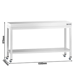 Stół roboczy ze stali nierdzewnej PREMIUM – 1500 x 700 mm – z półką dolną i kółkami