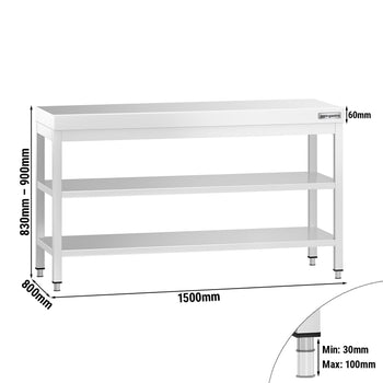 Stół roboczy ze stali nierdzewnej PREMIUM - 1500x800 mm - z półką dolną i półką pośrednią - Prime Gastro