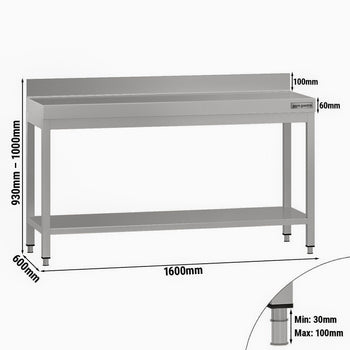 Stół roboczy ze stali nierdzewnej ECO - 1600x600 mm - z półką dolną i panelem tylnym - Prime Gastro