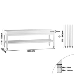 Stół podblatowy ze stali nierdzewnej 1600 x 700 mm – z podstawą