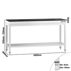 Stół roboczy centralny ze stali nierdzewnej PREMIUM - 1800x800mm - z półką - z blatem granitowym
