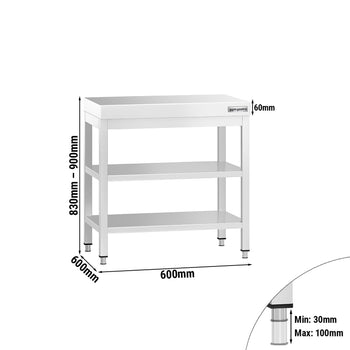 Stół roboczy ze stali nierdzewnej PREMIUM - 600x600 mm - z półką dolną i półką pośrednią - Prime Gastro