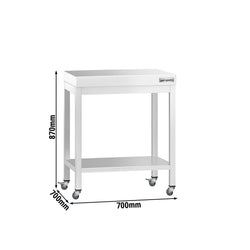 Stół roboczy ze stali nierdzewnej PREMIUM – 700 x 700 mm – z półką dolną i kółkami