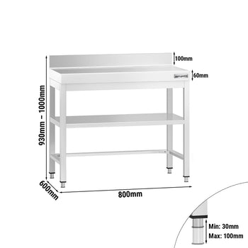 Stół roboczy ze stali nierdzewnej PREMIUM - 800x600 mm - z dolną półką, panelem tylnym i rozpórką - Prime Gastro