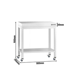 Stół roboczy ze stali nierdzewnej PREMIUM – 800 x 700 mm – z półką dolną i kółkami