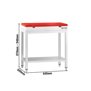 Stół roboczy ze stali nierdzewnej PREMIUM - 600 x 600 mm - z podstawą - wraz z deską do krojenia - Prime Gastro