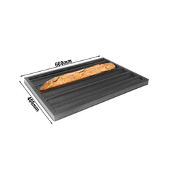 Blacha do bagietek - Aluminium - 400x607mm - prostokątna - z rowkami - z 5 muldami