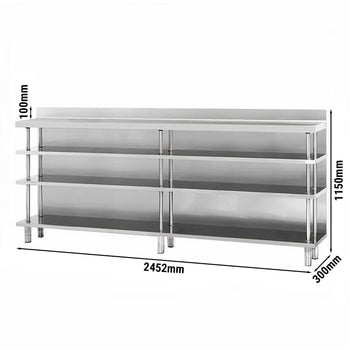 Stół roboczy barowy - stal nierdzewna - 2452 x 300 mm - z 4 półkami - Prime Gastro