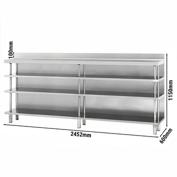 Stół roboczy barowy - stal nierdzewna - 2452 x 600 mm - z 4 półkami - Prime Gastro