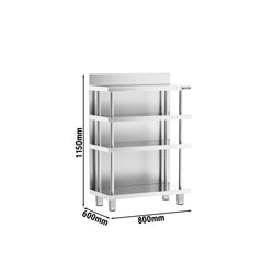 Barowy stół roboczy – stal nierdzewna – 800 x 600 mm – z 4 półkami