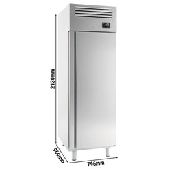 Szafa chłodnicza ze stali nierdzewnej PREMIUM - EN 600x800 - 785L - 796x960mm - 1 drzwi - chłodzenie wentylowane; LED; HACCP - Na Polska