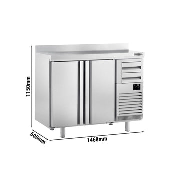 Stół chłodniczy barowy do napojów Premium PLUS - 1470 x 600 mm - z 2 drzwiami, 2 szufladami & panelem tylnym - Prime Gastro