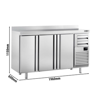 Stół chłodniczy barowy do napojów Premium PLUS - 1960x600 mm - z 3 drzwiami, 2 szufladami & panelem tylnym - Prime Gastro